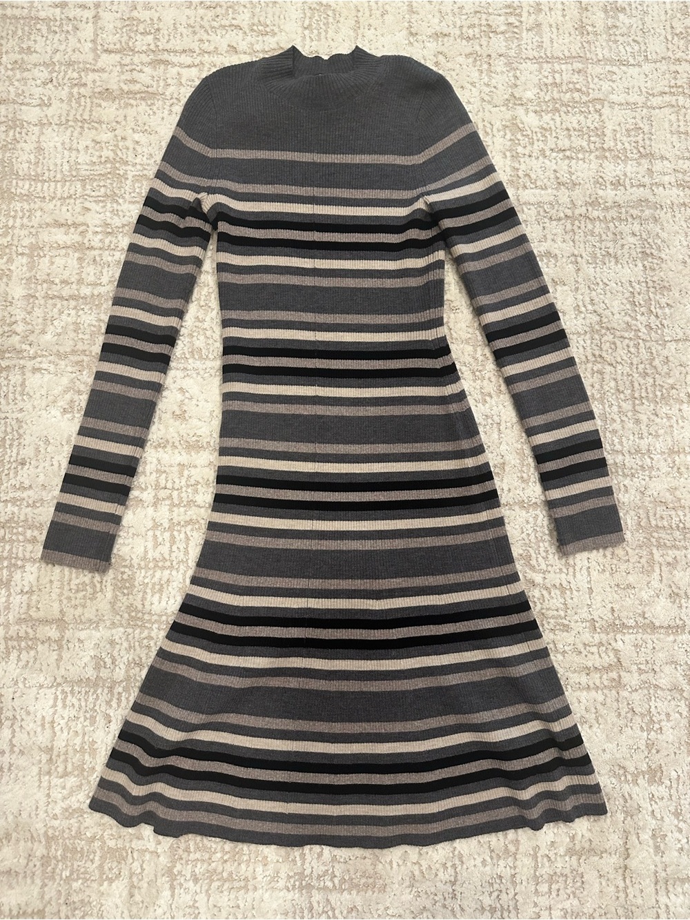 Theory Stripe Rib Knit Mock Neck Dress | Wool Blend Sweater Dress | Size M